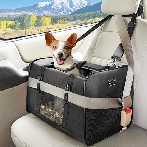 Petsfit Transporttasche Katze für Auto, Hundetasche mit Gurtschnalle Transportbox Katze mit weichen Kissen, Hundetasche für Katzen und kleine Hunde, Schwarz