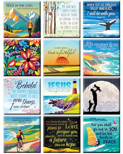 Christian Magnets for fridge, Set of 12 metal inspirational magnets, designed in England, with Bible Verses. Christian Gifts for Women and men, by Just Cards Direct (M201)