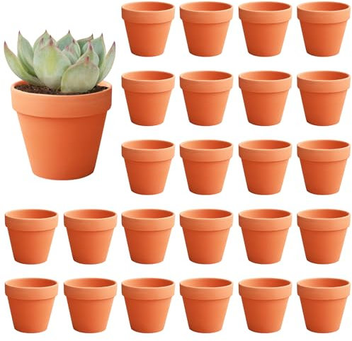 Wvu & Wvo Macetas de barro pequeñas, 24 unidades, mini macetas, macetas de barro para manualidades, 3,5 cm, pequeñas macetas de terracota con orificio de drenaje, reutilizables, macetas de terracota