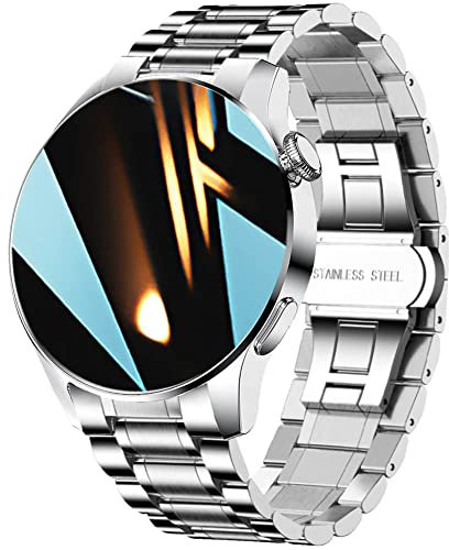 LOYEWAIER Moderne SmartUhren 1.30'' HD Bildschirm Anruf/Nachricht Erinnerung Bluetooth Uhr Mann Outdoor Sport Aktivität Fitness Tracker Männer Silber Edelstahl Smartwatch für Android IOS