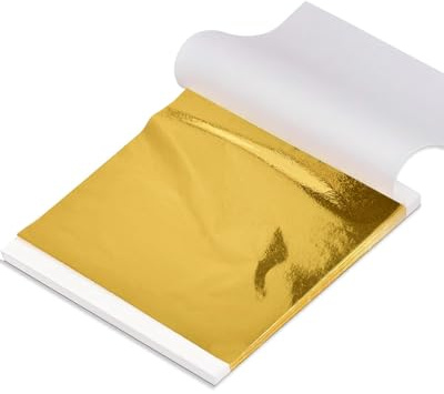 Luckymica Blattgold, 100 Stück — Goldfolien für Kunst, Handwerk, Dekoration, Vergoldung, Malerei, DIY-Projekte, Wände, Bilderrahmen, 14 × 14 cm