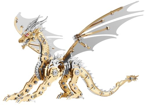 UKSP.LONGPIN 3D Puzzles for Adults,Metal Dragon Puzzle Building Set,Collectible Mechanical Engineering Crafts for Home Office Decoration & Gift(Gold）
