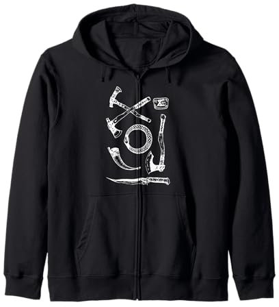 Viking Tools of War Design - Axes, Knives, and Ring Symbol Zip Hoodie