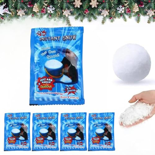 Sofortiges Schneepulver, 40g Fluffiger Kunstschnee,Künstliches Flauschiges Schneepulver,Feiner Pulverschnee,Dekoschnee Simulation Schnee für Winter Weihnachten Party Weihnachtsdeko (Weiß-5 PCS)