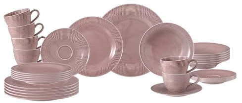 Seltmann Weiden Beat Color Glaze Kombiservice 30-teilig – Porzellan Geschirrset mit Kaffeetassen, Untertassen, Frühstücks-, Speise- und Suppentellern – Spülmaschinen- & Mikrowellenfest – Altrosa