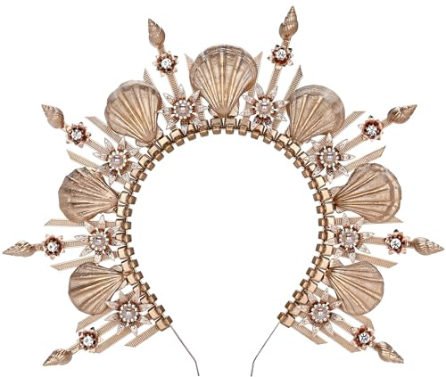 PartyforU Haarreif Sonne Elfen Feen Kostüm Damen Brauner Handgemachter Reißverschluss Schellen Sonnenstrahlen Spitzen Ozean Prinzessinnen Haarnamen für Faschingskostüme Cosplay Karneval