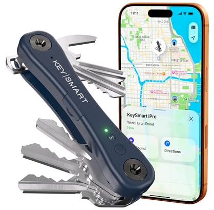 KeySmart iPro Key Finder Locator con suono, portachiavi compatibile con Apple Find My App, organizer per chiavi, portachiavi compatto senza ingombri, regalo tecnico per uomini (fino a 14 chiavi, blu)