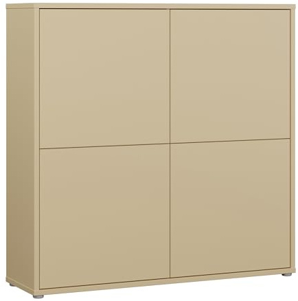 Forte Alice Springs Schrank 130, modern-minimalistisch, 4 quadratische Türen, Wohn-/Schlafzimmer, Holzwerkstoff, Buttergelb, 124,5 cm breit x 121,5 cm hoch x 34,9 cm tief