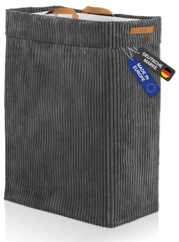 Lycce Wäschekorb Cord – Nischenwäschekorb, waschbar, faltbar (d.grau) | platzsparend & praktisch, waschbare Bezüge, faltbar, Schlafzimmer, Kinderzimmer & Badezimmer
