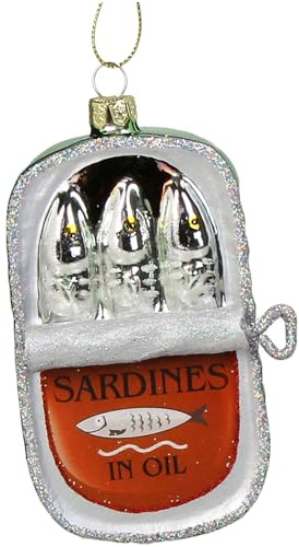 HD Collection Christbaumschmuck Glas 12cm - Sardinen in Dose Aufhängen - Weihnachtsbaum Anhänger für Weihnachten - Christbaumanhänger & Weihnachtsbaumschmuck - Silber Rot