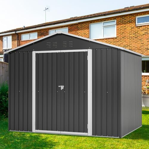 ECLIVON Cobertizo de Jardín Exterior, Cobertizo de Almacenamiento (XXL) | Para Herramientas Terraza Patio, Con Puerta y Ventilación, Metálico Caseta de Jardín con Techo, 229,4x191x180 cm, Negro