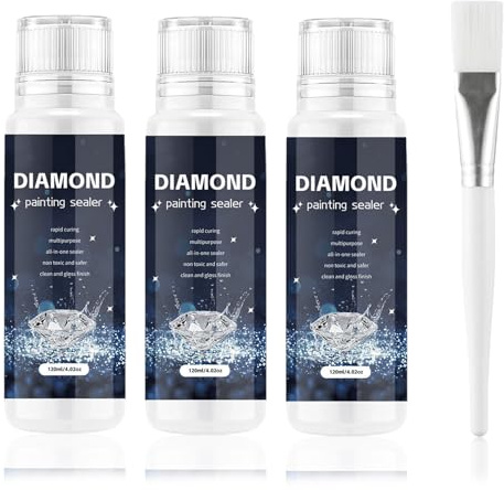 3 x 120ml Diamond Painting Versiegelung mit Pinsel | Diamond Painting Kleber mit Schwammkopf, Versiegelung Diamond Painting, Strahlend, Schnelltrocknend, Staubdicht