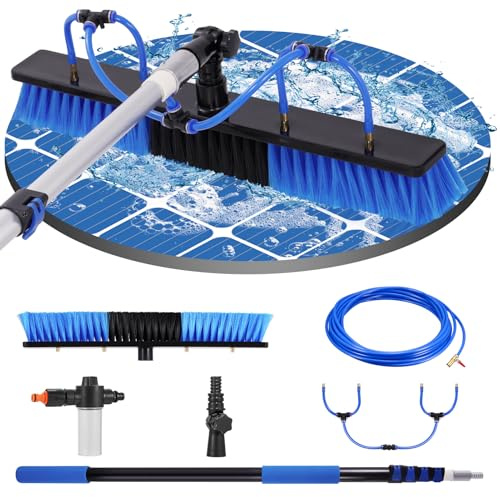 Window Cleaning Brush | 5 Meter Extendable Telescopic | Water Fed Window Cleaning Pole Aluminium | with 50cm Brush Head&10m Hose, Window Cleaning Equipment for Solar Panels/Windows Extendable Clea Ner