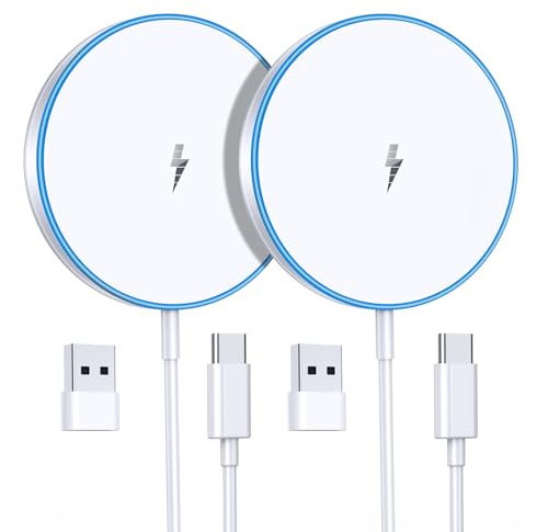 Magnetic Wireless Charger 2 Pack MagSafe Charger 15W Fast Charging Pad Compatible with iPhone 17/16/15/14/13/12 Series and Airpods 4/3/2/Pro/Pro2 LED