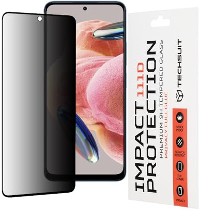 Techsuit Sichtschutzfolie für Xiaomi Redmi Note 12 4G, Redmi Note 12 5G, Poco X5 Gehärtetes Glas mit 9H Härte, Vollständige Abdeckung, Stoßschutz, Anti Fingerabdruck, Blasenfrei, 111D Privacy Full Glu