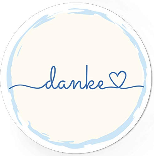 48 runde Design Etiketten - Danke Gezeichnetes Herz - Aufkleber passend für Geschenke, Hochzeit, Geburtstag zum Bedanken und Verzieren - Farbe blau