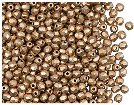 600 cuentas de cristal checas facetadas pulidas a fuego, redondas, 3 mm, bronce pálido dorado mate