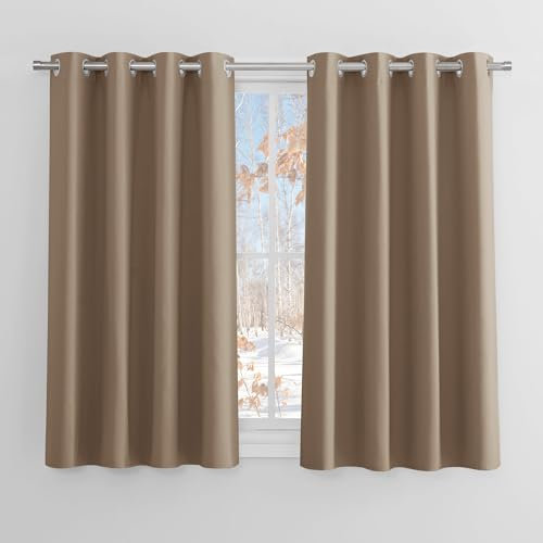 PONY DANCE Gardinen Wohnzimmer Modern Kurz 2 Stücke H 114 x B 132 cm Scheibengardine Blickdicht Verdunklungsvorhänge mit Ösen Vorhang Blickdicht Cappuccino