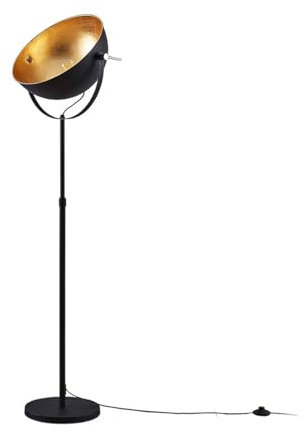 Lindby Stehlampe Schwarz Gold, Stehleuchte Metall mit Fußschalter, Standleuchte Lampenkopf schwenkbar, 1x E27 Fassung max. 60W, ohne Leuchtmittel