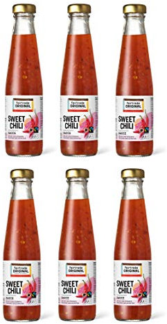 6 x 250 ml Sweet Chili Soße von Fairtrade Original | süße Chili Sauce | Thai Marinade | Woksauce | Soße mit Chilischoten| Gewürzsauce für asiatische Speisen | für Rindfleisch, Hähnchen, Fisch, Gemüse