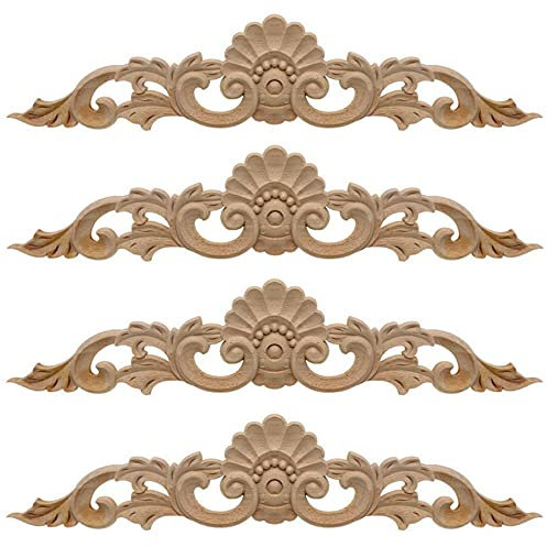 Zasvec Holzornamente für Möbel 4 Stück Holz Ornamente Holz Schnitzerei Deko Holzdeko Wandornament Holzornamente Bastelholz Wanddeko Holz Holz Dekorative für Schrank Fenster Bett 30 * 6.5cm