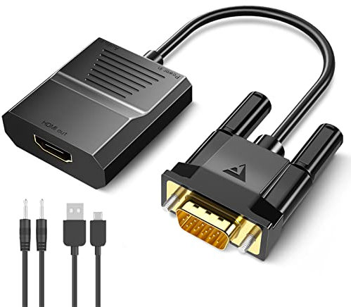 FOINNEX VGA auf HDMI Adapter mit Audio, 1080P VGA zu HDMI Konverter Alter PC zu TV/Monitor, Aktiv VGA Stecker to HDMI Buchse Converter Wandler für Computer Beamer Laptop PC Monitor Projector HDTV