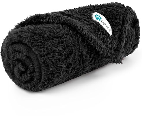 PetAmi Fluffy Soft Dog & Cat Blanket - Black Sherpa Fleece, Calming Pet Blanket for Couch, Small 24x32