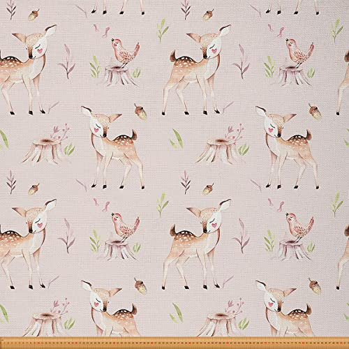 Hirsch Polsterstoff für Stühle Vogelstoff Meterware Tannenzapfenblätter Dekostoff Wildpflanzen Tiere Drinnen und Draußen Natürlicher DIY Kunststoff Wasserdichter Stoff Rosa Grün 184 x 150 (HxB)