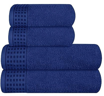 GLAMBURG Ultra Soft 4er-Pack Handtuch-Set, Baumwolle, enthält 2 übergroße Badetücher 70 x 140 cm, 2 Handtücher 50 x 90 cm, für den täglichen Gebrauch, kompakt und leicht — Marineblau