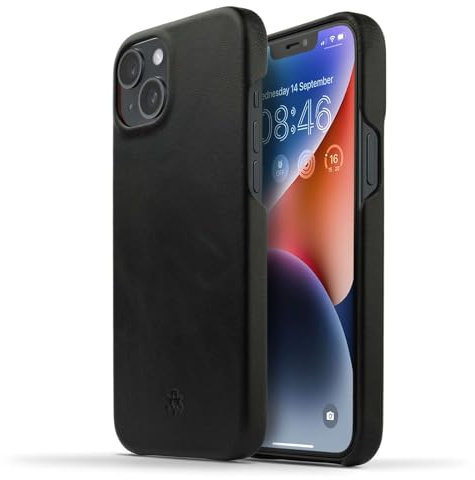 NOVADA Genuine Leather Case for iPhone 14 Plus - Compatible with MagSafe - Black