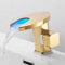 Faucets,Sink Tap,Bathroom Waterfall Led Faucet. Sink Waterfall Brass Basin Faucet. Bathroom Mixer Tap Deck Mounted Basin Sink Mixer Tap/Led Golden