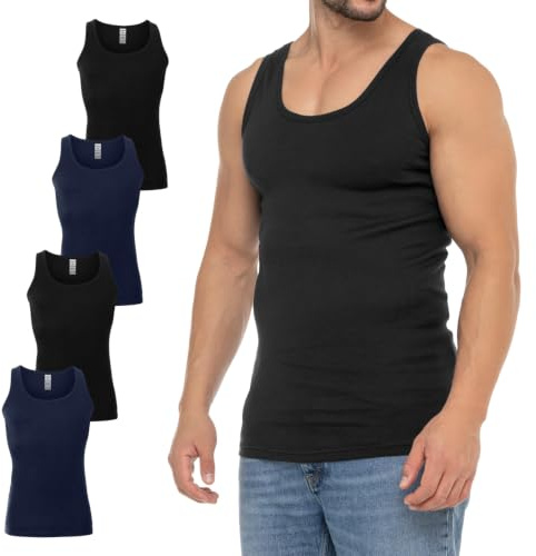Celodoro Herren Business Tank Top (4er Pack) Achselhemd aus Baumwolle - Navy Schwarz M