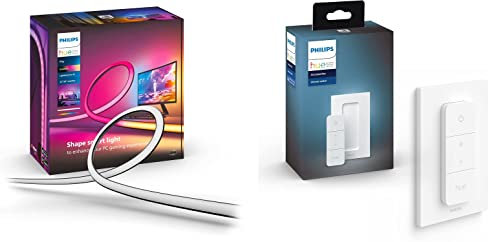 Philips Hue White and Color Ambiance, Lightstrip Hue Play gradient PC pour écran 32-34 pouces Dim Switch Télécommande nomade variateur de lumière V2 LED 20 watt