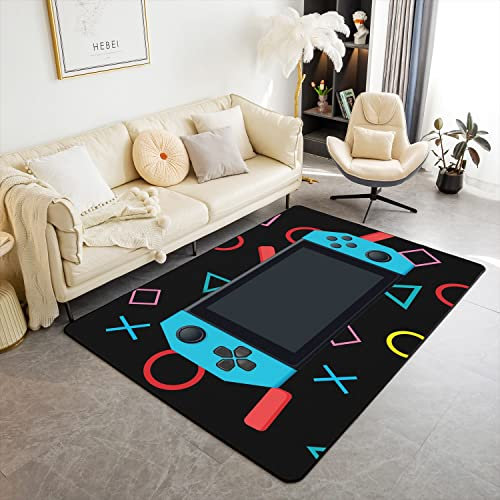 Loussiesd Gamer Wohnzimmer Teppiche Zimmer Dekor Kinder Kleinkind Gaming Dekorativer Teppich Videospiel Akzent Teppich Wohnzimmerteppich 100x150cm Geometrische Dreieck Kreis Gesteppte Innenbodenmatte