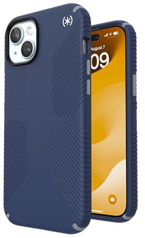 Speck iPhone 15 Plus Hülle - Fallschutz, Griff - für iPhone 15 Plus & iPhone 14 Plus - Kratzfest, Soft Touch, 6,7 Zoll Handyhülle - Presidio2 Grip Coastal Blue/Dust Grey/White