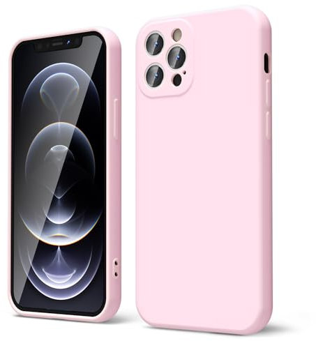 oakxco for iPhone 12 Pro Max Case Liquid Silicone, Soft Rubber Gel Elegant Aesthetic Basic Simple Cover, Cute Thin Slim TPU Matte Solid Color Plain Smooth Case for Women Girl, Light Pink