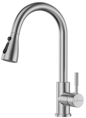 APPASO Wasserhahn Küche, Hochdruck Küchenarmatur mit Brause, Mischbatterie Küche mit 3 Strahlarten, 360° Drehbar Spültischarmatur Küche -Armatur Küche | Gebürstet