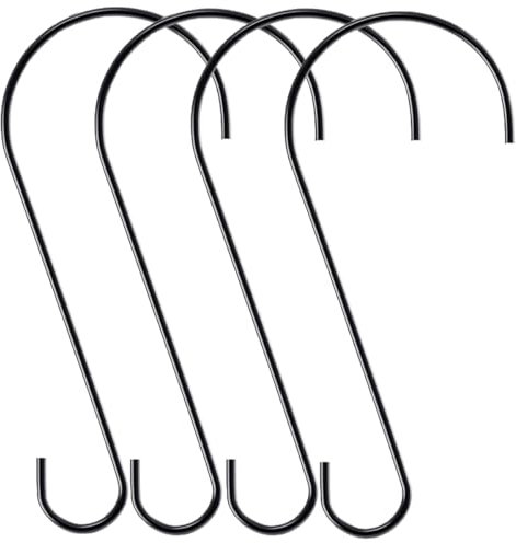 ZAAWUUT Ganci a S in metallo da 30,5 cm, confezione da 4 ganci lunghi per mangiatoie per uccelli, piante, cesti, lanterne, ornamenti (4, nero)