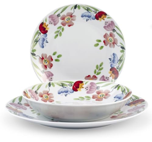 H&H, servizio tavola coupe Nuveau, 18 pezzi, in pocellana, decorato, lavabile in lavastoviglie