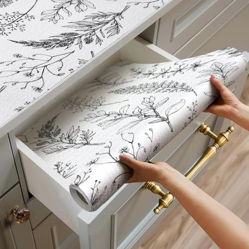 Quttisay Rivestimento per mensole per mobili da cucina, rivestimento non adesivo, rivestimento antiscivolo per cassetti, impermeabile, facile da pulire, forte presa per armadi, cassetti, armadi (fiore