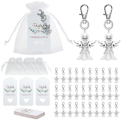 AONAT 32 Stück Schutzengel Anhänger,Kleine Engel Anhänger für Gastgeschenke Taufe, Schutzengel Schlüsselanhänger,für Kommunion Gastgeschenke Konfirmation Taufe Geschenk Abschied