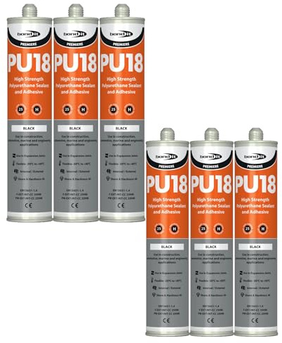 Bond It PU18 High Strength Polyurethane Adhesive and Sealant – 6x Black, 310ml | Sealant Adhesive – Oil & Chemical Resistant | Flexible Sealant for Engineering – Construction – Automotive & Marine