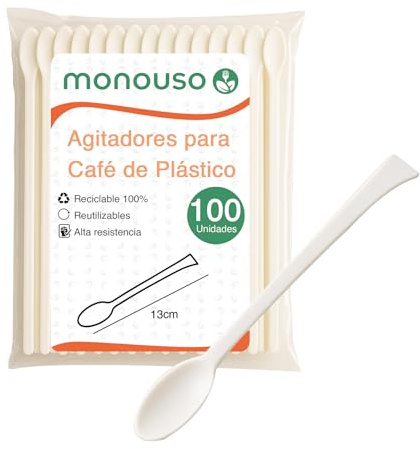 Monouso | 100 Agitadores para Café de Plástico, 13cm, Paletinas de Plástico, Utensilios Ecológicos para Café y Té, Desechables, Palitos Removedores de Café
