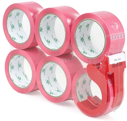 BOMEI PACK 6 Rollen Paketklebeband Klebeband 66 m x 48 mm, Rose, 6er Set, für Päckchen, Umzugs-Kartons und Verpackung - gute Klebkraft | Paketband | Packband | Paketklebeband mit Plastik Abroller