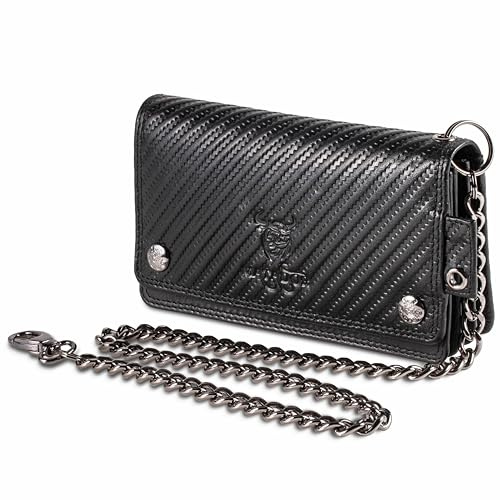 MATADOR Biker Geldbörse mit Kette Leder #Dallas mit edler Geschenkbox, Eleganter Geldbeutel mit Kette Herren und RFID Blocker, Luxus Ketten Geldbörse Herren Viele Kartenfächer, Schwarz Carbon