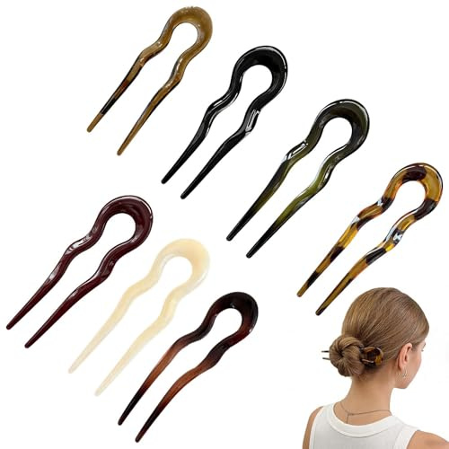 FMPXYYA Lot De 7 Fourchettes À Cheveux en Forme De U Élégantes Et Incurvées, Épingles À Cheveux Style Français Vintage pour Femme Et Fille, Accessoires De Coiffure pour Usage Quotidien Et Occasions