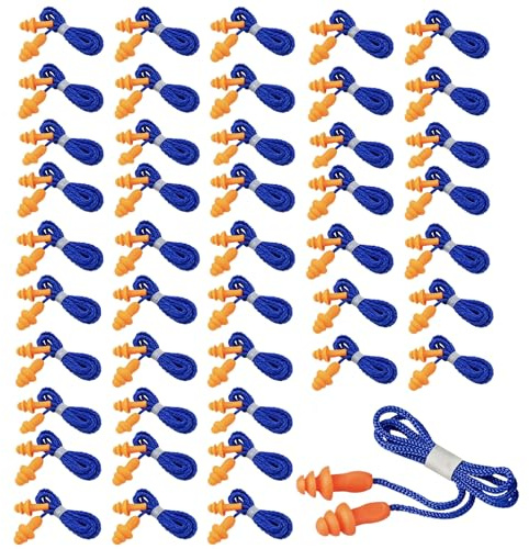 40 Pairs Silicone Ear Plugs on String,Corded Ear Plugs Work Safety,Wired Earplugs,Anti Loss Silicone Earplugs Noise Cancelling,EarPlugs for Sleeping, Work,Studying, Travel, Shooting Range(Blue)