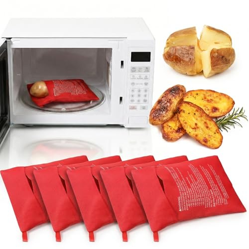 HJZHII 5Pcs Microwave Potato Bag, Reusable Express Potato Cooker Bag Red Baked Pouch Potato Cooker Perfect Potatoes 4 Minutes Kitchen Must Gadget for Microwave Baked Potatoes & Vegetables