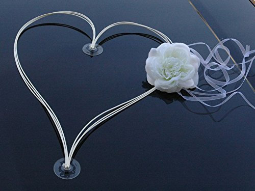 DEKORIERT Ratan Herzen Auto Schmuck Braut Paar Rose Deko Dekoration Autoschmuck Hochzeit Car Auto Wedding Deko (Weiß/Weiß)