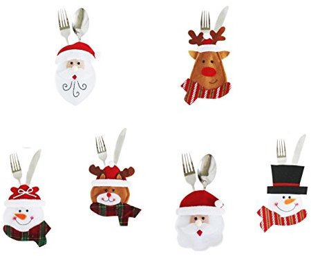 Miya® super süß 6er Weihnacht Party Bestecktasche Geschirrhalter, Tischdeko, Bestecktasche Besteckbeutel für Weihnachten, DIY Deko